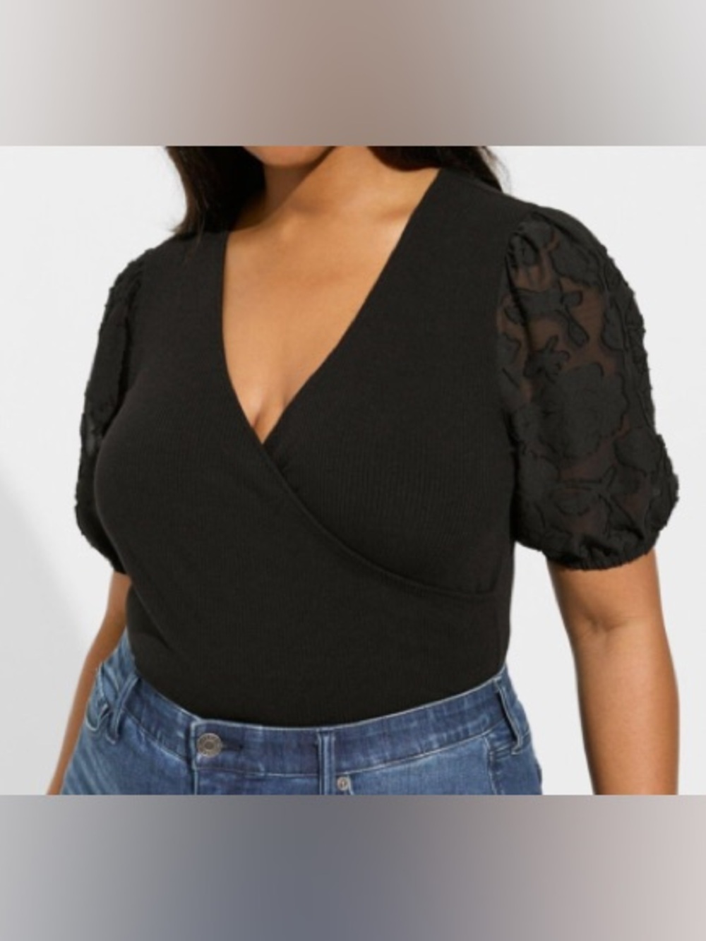 NWT Torrid Black V-Neck Puff Sleeve Women's Top size 2